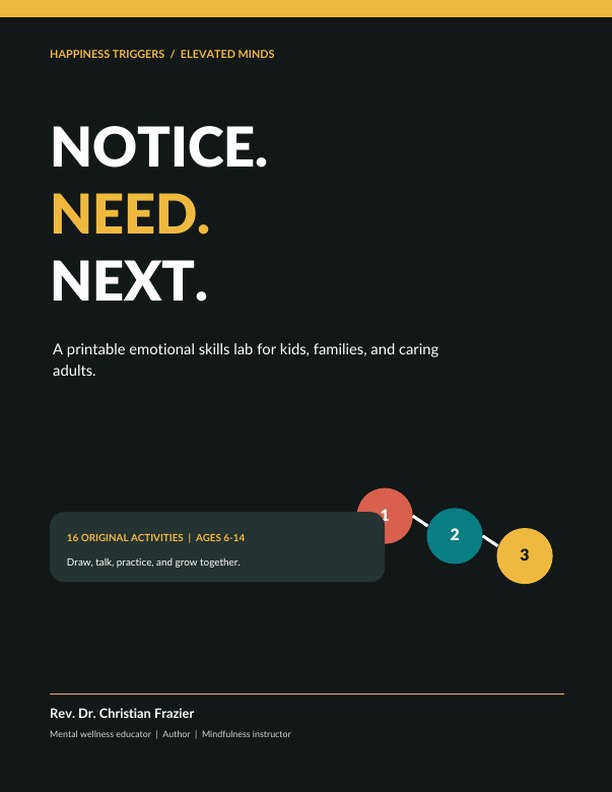 Original Notice Need Next 20-page Happiness Triggers printable emotional skills lab cover